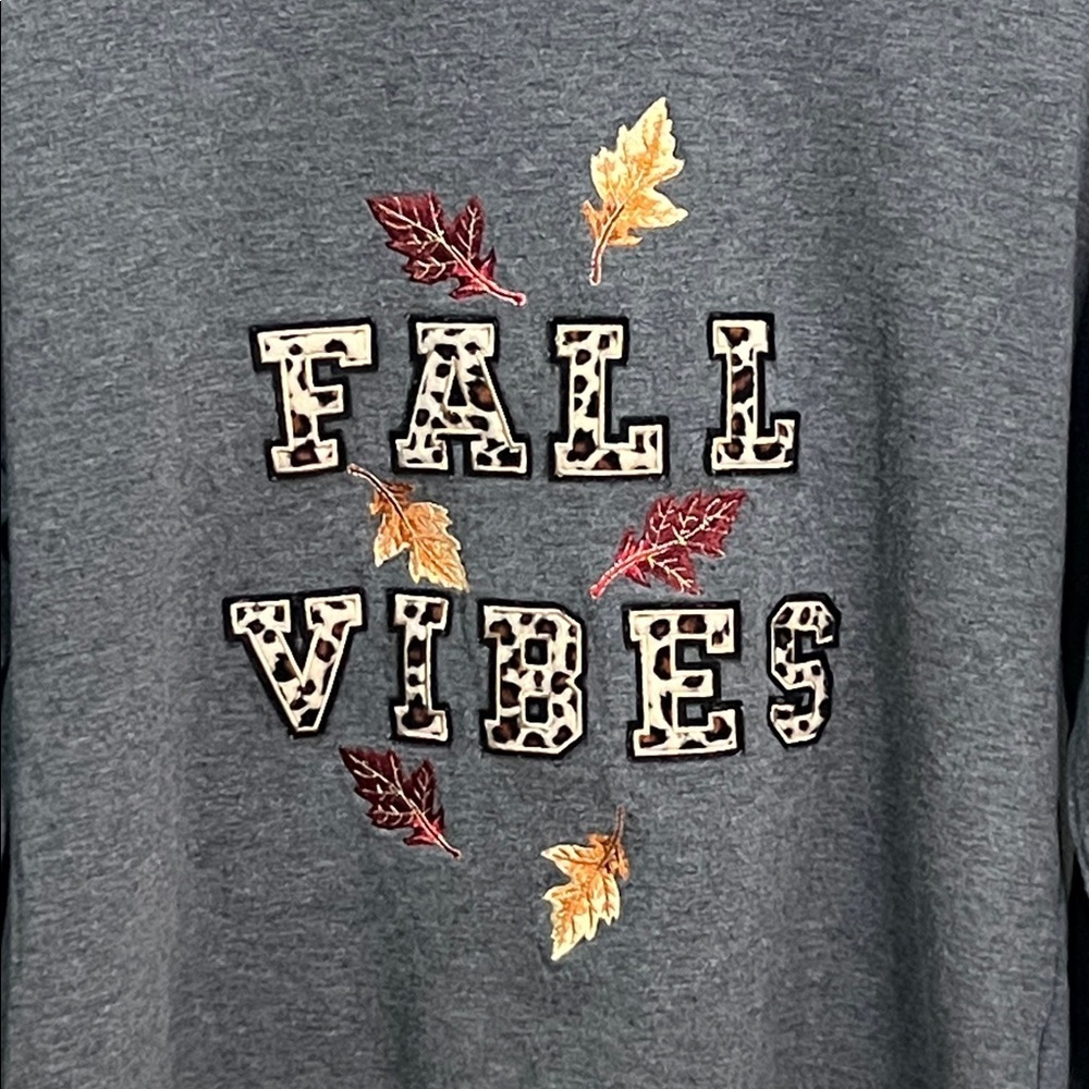 Fall Vibes Top Sweatshirt Leave Grandma Embroidered Shirt Autumn Leopard Cheetah - Picture 3 of 12